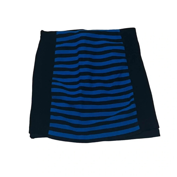 Ann Taylor Blue Black Striped Mini Skirt Size 2 Petite - Picture 1 of 4